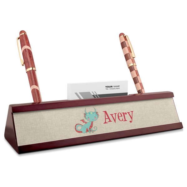 Custom Chinese Zodiac Red Mahogany Nameplate with Business Card Holder (Personalized)