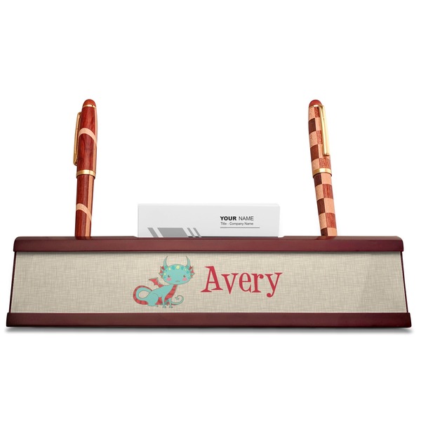 Chinese Zodiac Red Mahogany Nameplates with Business Card Holder - Straight