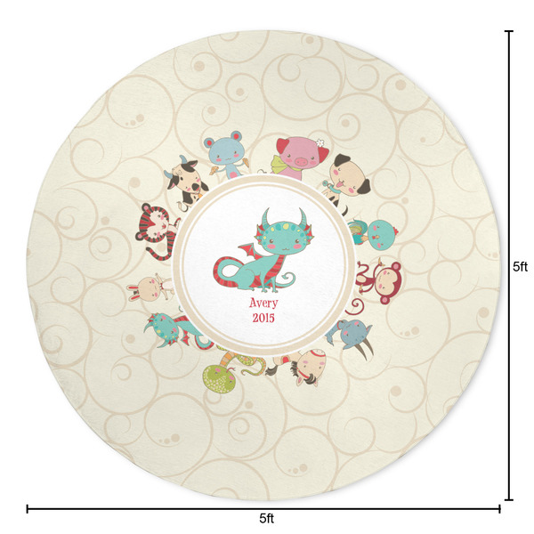 Chinese Zodiac Round Area Rug - Size