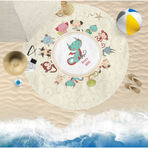 Chinese Zodiac Round Beach Towel Lifestyle