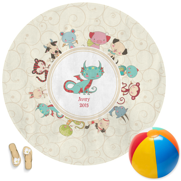 Custom Chinese Zodiac Round Beach Towel (Personalized)
