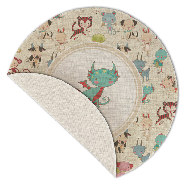Chinese Zodiac Round Linen Placemats - Front (folded corner single sided)