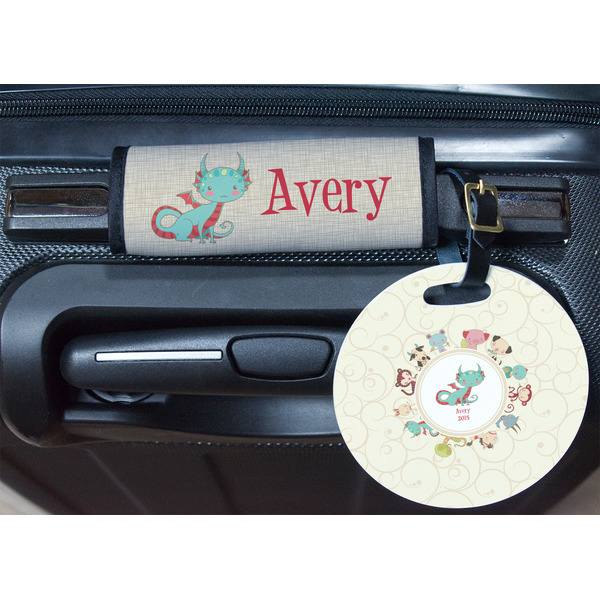 Chinese Zodiac Round Luggage Tag & Handle Wrap - In Context