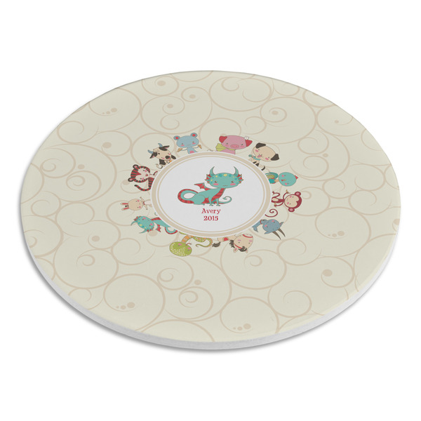 Chinese Zodiac Round Stone Trivet - Angle View