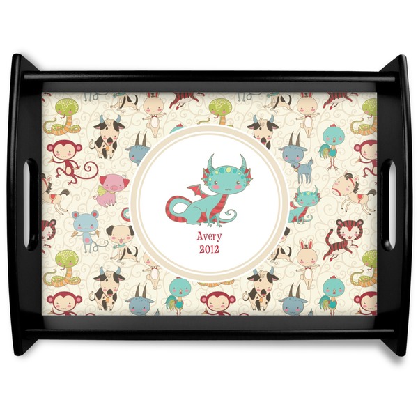 Custom Chinese Zodiac Black Wooden Tray - Large (Personalized)