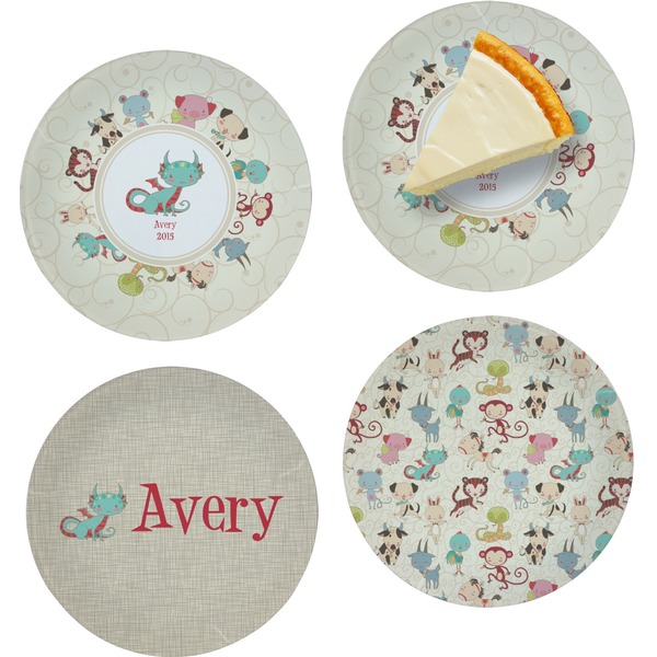 Custom Chinese Zodiac Set of 4 Glass Appetizer / Dessert Plate 8" (Personalized)