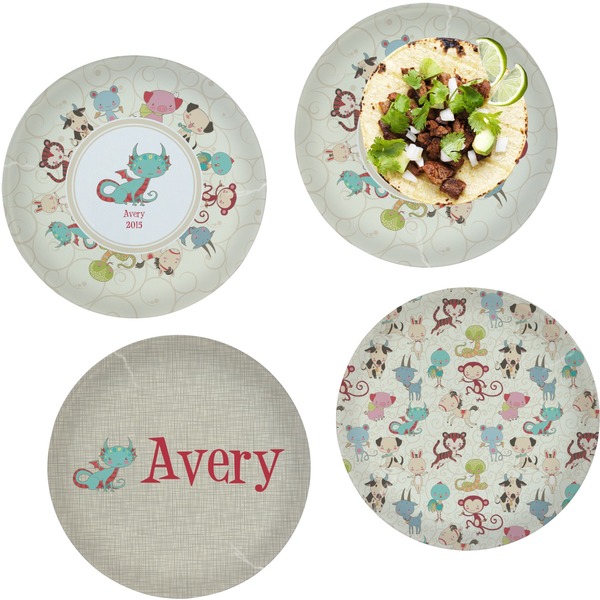 Custom Chinese Zodiac Set of 4 Glass Lunch / Dinner Plate 10" (Personalized)