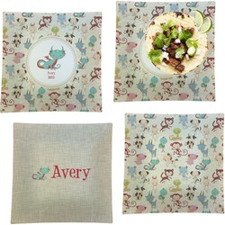 Chinese Zodiac Set of 4 Glass Square Lunch / Dinner Plate 9.5" (Personalized)