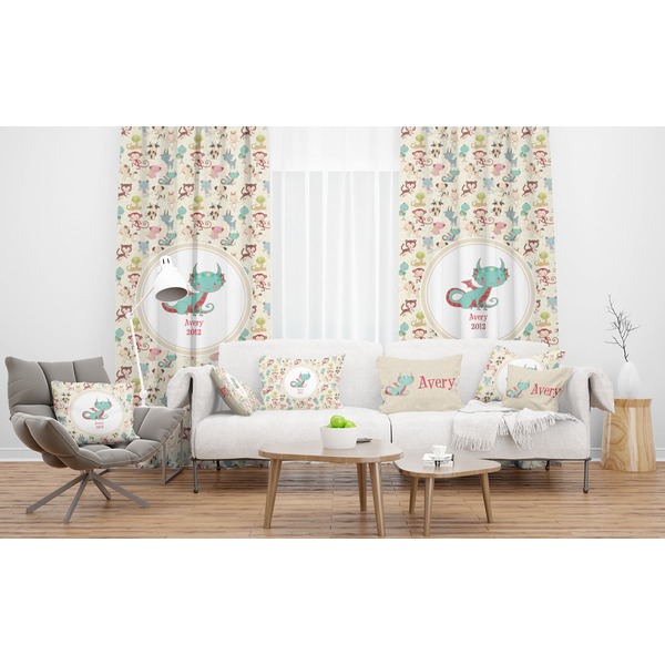 Chinese Zodiac Sheer and Custom Curtains in Room with Matching Pillows