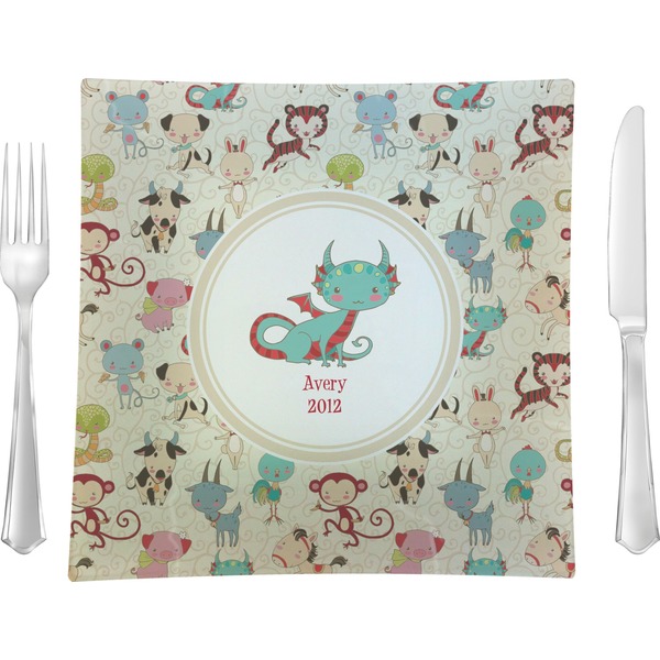 Custom Chinese Zodiac 9.5" Glass Square Lunch / Dinner Plate- Single or Set of 4 (Personalized)