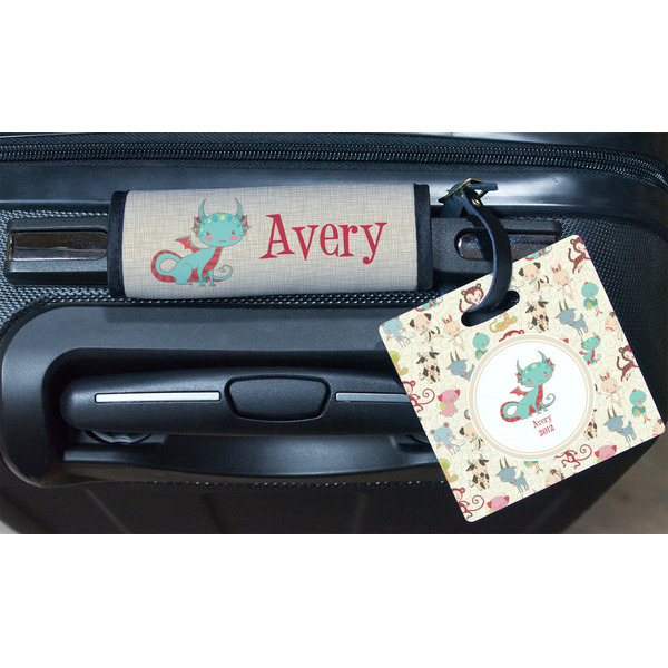 Chinese Zodiac Square Luggage Tag & Handle Wrap - In Context