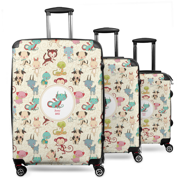 Custom Chinese Zodiac 3 Piece Luggage Set - 20" Carry On, 24" Medium Checked, 28" Large Checked (Personalized)
