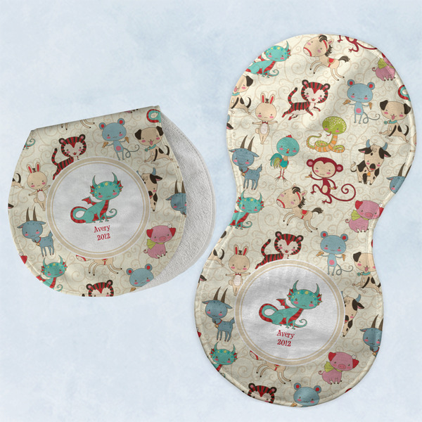 Custom Chinese Zodiac Burp Pads - Velour - Set of 2 w/ Name or Text