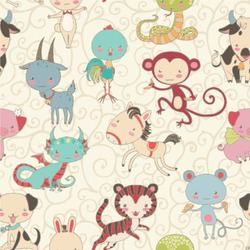 Chinese Zodiac Wallpaper & Surface Covering (Peel & Stick 24"x 24" Sample)