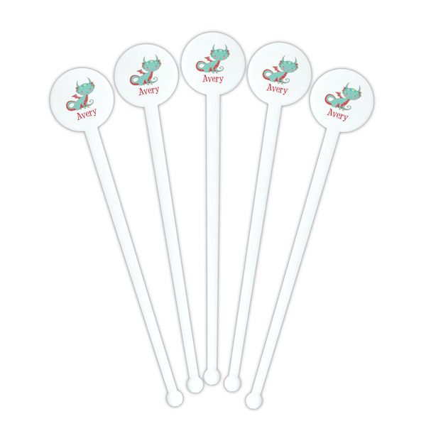 Chinese Zodiac White Plastic 7" Stir Stick - Round - Fan View