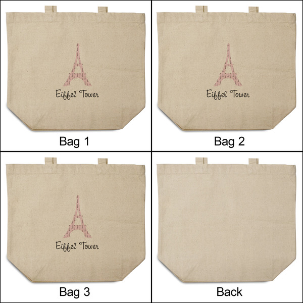 Eiffel Tower 3 Reusable Cotton Grocery Bags - Front & Back View