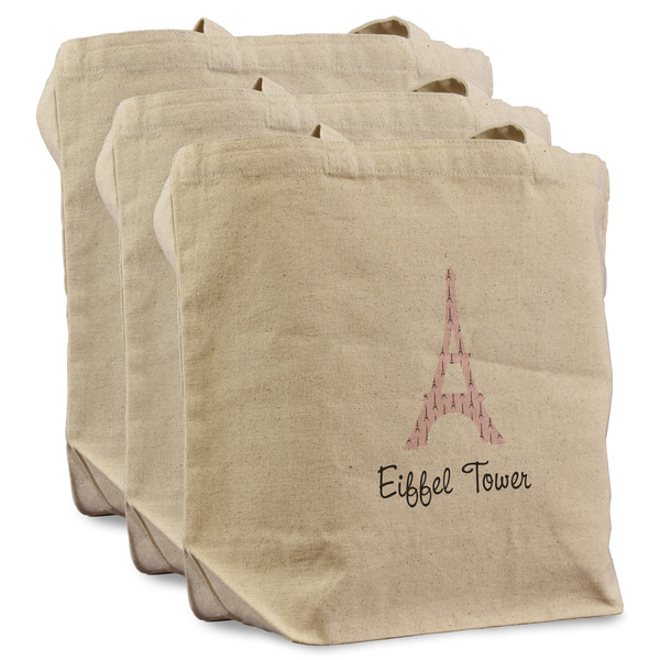 Eiffel Tower 3 Reusable Cotton Grocery Bags - Front View