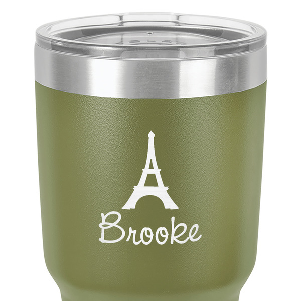 Eiffel Tower 30 oz Stainless Steel Ringneck Tumbler - Olive - Close Up