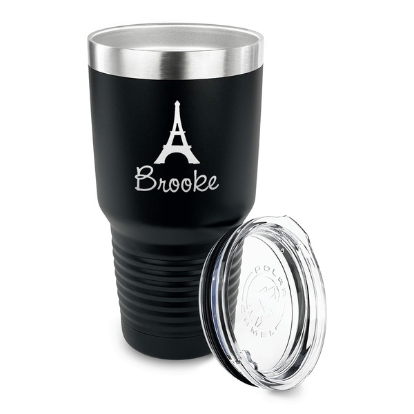 Eiffel Tower 30 oz Stainless Steel Ringneck Tumblers - Black - LID OFF