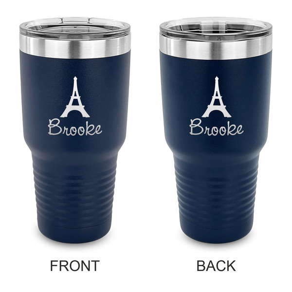 Custom Eiffel Tower 30 oz Stainless Steel Tumbler - Navy - Double Sided (Personalized)