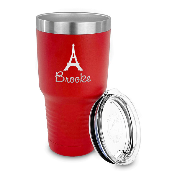 Eiffel Tower 30 oz Stainless Steel Ringneck Tumblers - Red - LID OFF