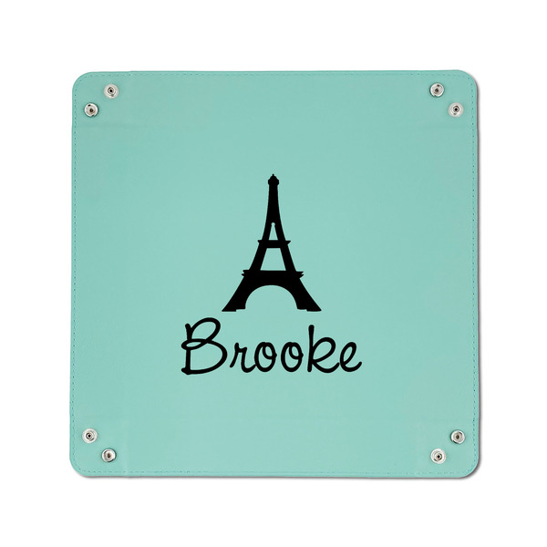 Eiffel Tower 6" x 6" Teal Leatherette Snap Up Tray - APPROVAL