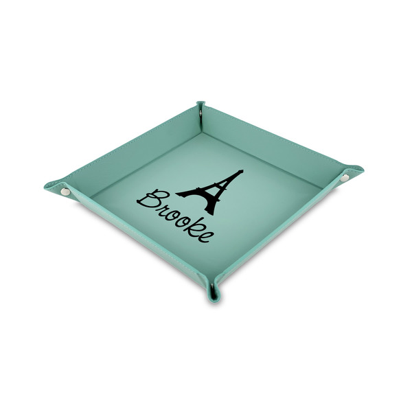 Custom Eiffel Tower 6" x 6" Teal Faux Leather Valet Tray (Personalized)