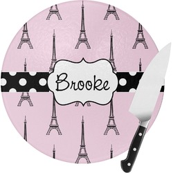 Eiffel Tower Round Glass Cutting Board - Small (Personalized)