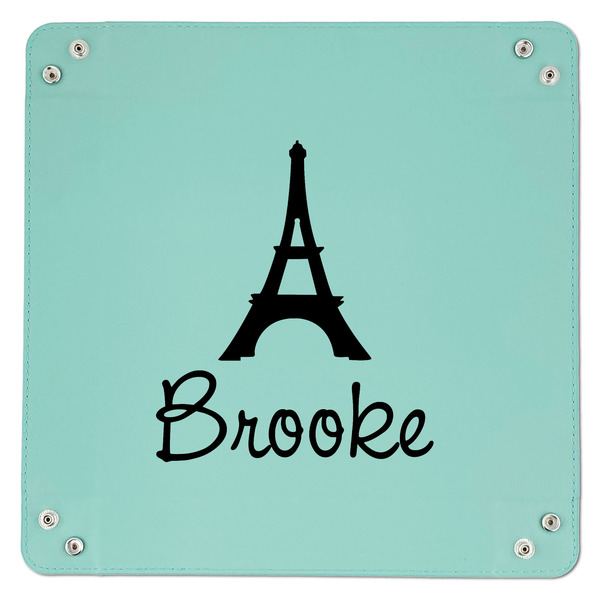 Eiffel Tower 9" x 9" Teal Leatherette Snap Up Tray - APPROVAL
