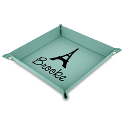 Eiffel Tower 9" x 9" Teal Faux Leather Valet Tray (Personalized)