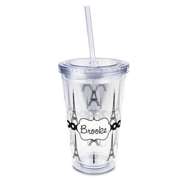 Custom Eiffel Tower 16oz Double Wall Acrylic Tumbler with Lid & Straw - Full Print (Personalized)