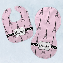 Eiffel Tower Baby Bib & Burp Set w/ Name or Text