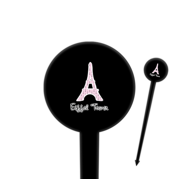Custom Eiffel Tower 4" Round Plastic Food Picks - Black - Single Sided (Personalized)