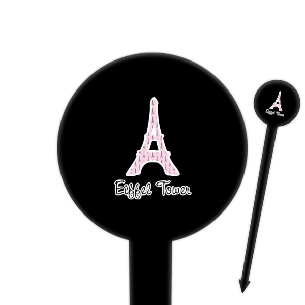 Custom Eiffel Tower 6" Round Plastic Food Picks - Black - Single Sided (Personalized)