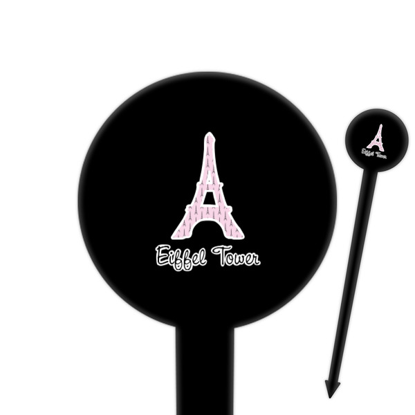 Custom Eiffel Tower 6" Round Plastic Food Picks - Black - Double Sided (Personalized)