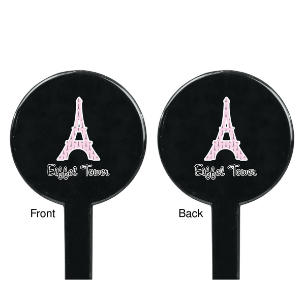 Eiffel Tower Black Plastic 7" Stir Stick - Double Sided - Round - Front & Back