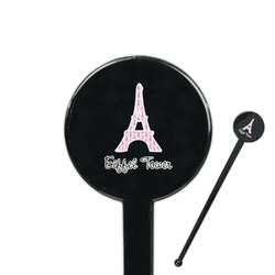 Eiffel Tower 7" Round Plastic Stir Sticks - Black - Single Sided (Personalized)