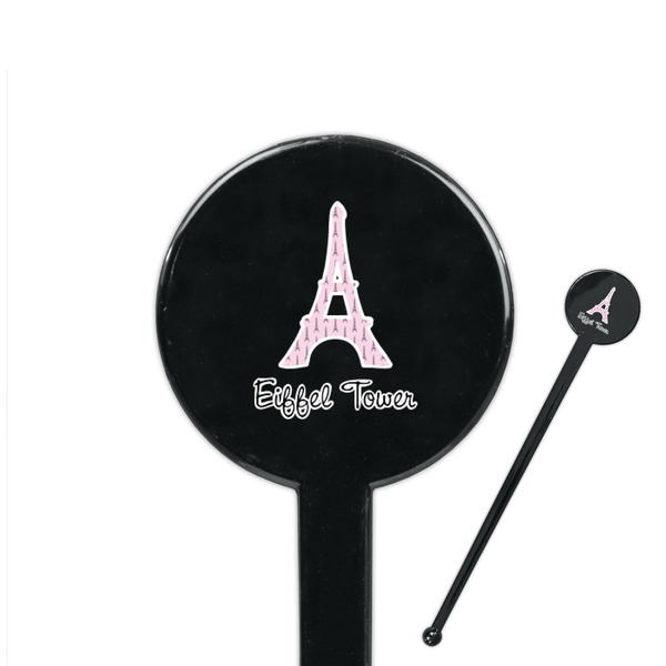 Custom Eiffel Tower 7" Round Plastic Stir Sticks - Black - Single Sided (Personalized)