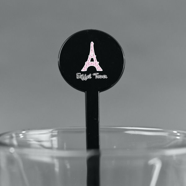 Eiffel Tower Black Plastic 7" Stir Stick - Round - Main