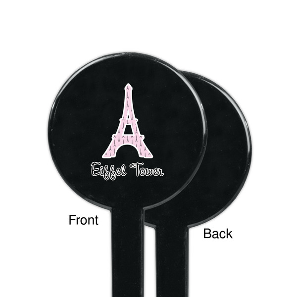 Eiffel Tower Black Plastic 7" Stir Stick - Single Sided - Round - Front & Back