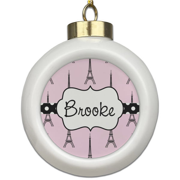 Custom Eiffel Tower Ceramic Ball Ornament (Personalized)