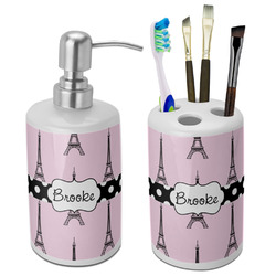 Eiffel Tower Ceramic Bathroom Accessories Set (Personalized)