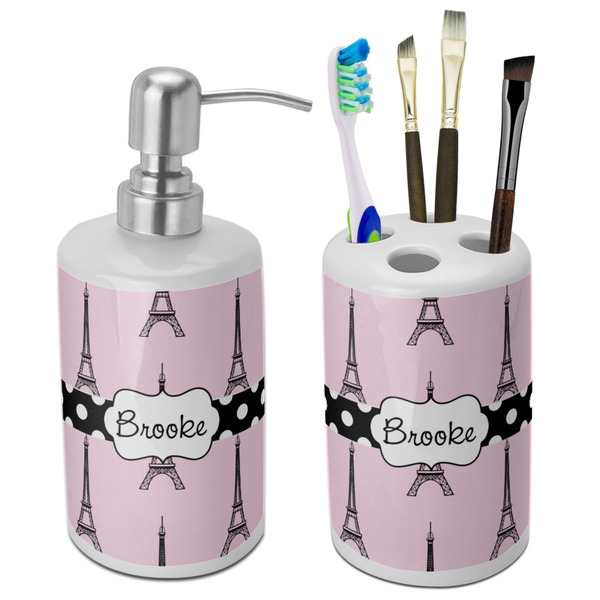 Custom Eiffel Tower Ceramic Bathroom Accessories Set (Personalized)
