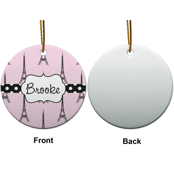 Eiffel Tower Ceramic Flat Ornament - Circle Front & Back (APPROVAL)
