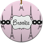Eiffel Tower Round Ceramic Ornament w/ Name or Text