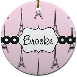 Eiffel Tower Round Ceramic Ornament w/ Name or Text
