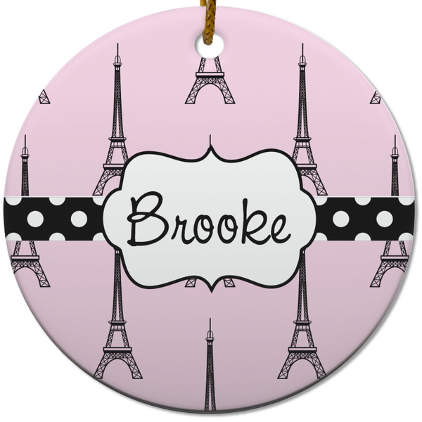 Custom Eiffel Tower Round Ceramic Ornament w/ Name or Text