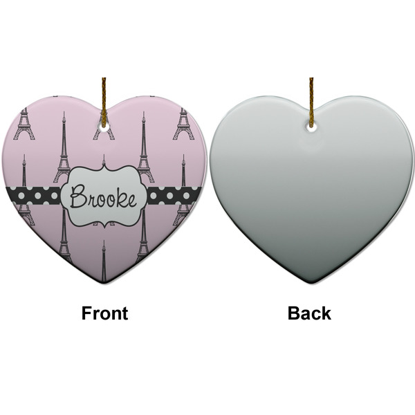 Eiffel Tower Ceramic Flat Ornament - Heart Front & Back (APPROVAL)