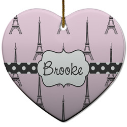 Eiffel Tower Heart Ceramic Ornament w/ Name or Text