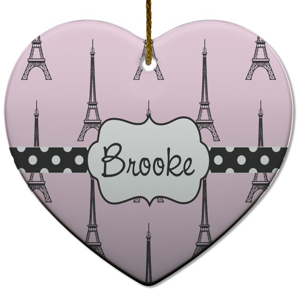 Custom Eiffel Tower Heart Ceramic Ornament w/ Name or Text